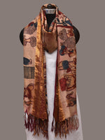 Thumbnail for Cream Kalamkari Hand Painted Kanchipuram Silk Handloom Dupatta with Ajanta Design - Global Threads - Distacart