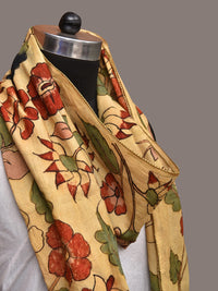 Thumbnail for Cream Kalamkari Hand Painted Sico Stole with Floral Design - Global Threads - Distacart