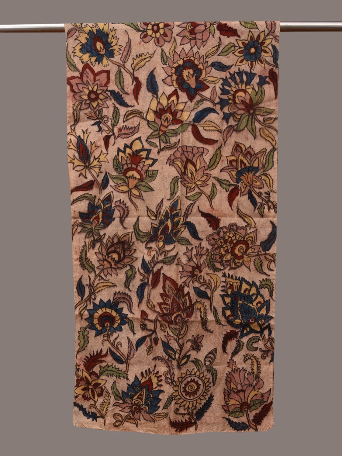 Cream Kalamkari Hand Painted Sico Stole with Floral Design - Global Threads - Distacart