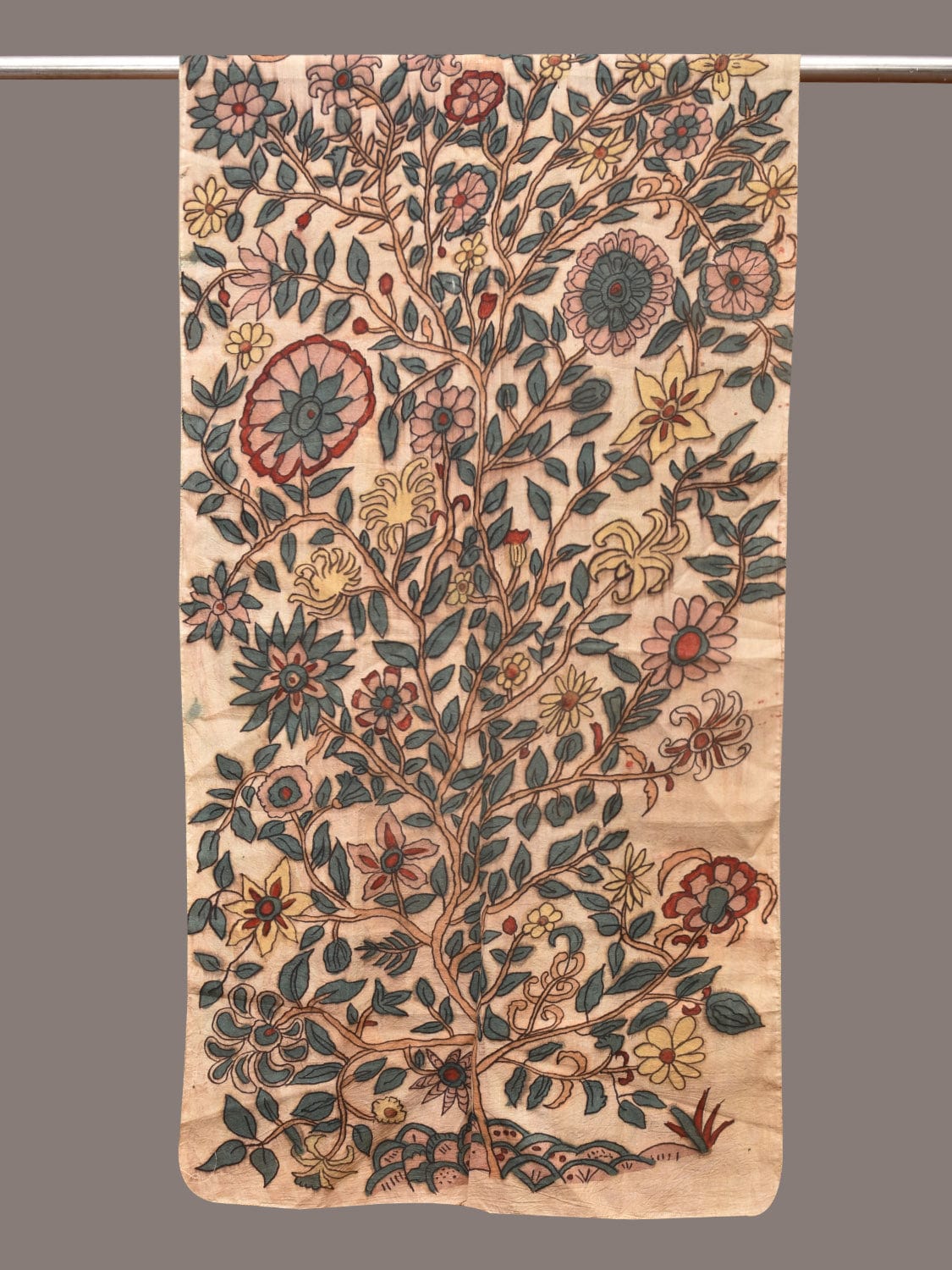 Cream Kalamkari Hand Painted Sico Stole with Tree of Life Design - Global Threads - Distacart