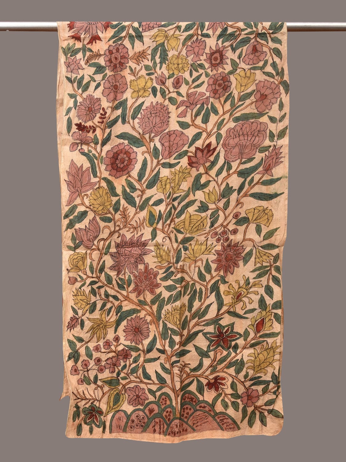 Cream Kalamkari Hand Painted Sico Stole with Tree of Life Design - Global Threads - Distacart