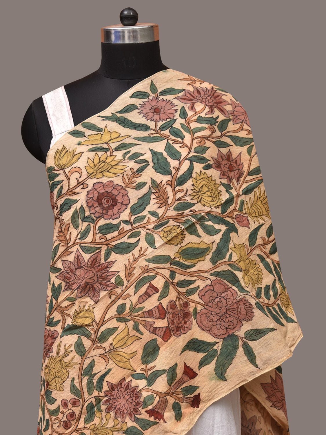 Cream Kalamkari Hand Painted Sico Stole with Tree of Life Design - Global Threads - Distacart
