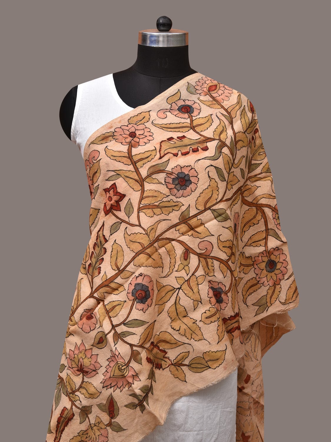 Cream Kalamkari Hand Painted Sico Stole with Tree of Life Design - Global Threads - Distacart