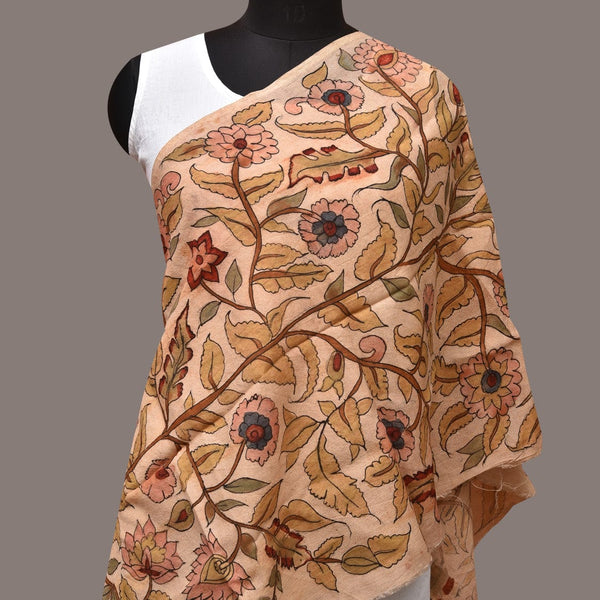 Cream Kalamkari Hand Painted Sico Stole with Tree of Life Design - Global Threads - Distacart