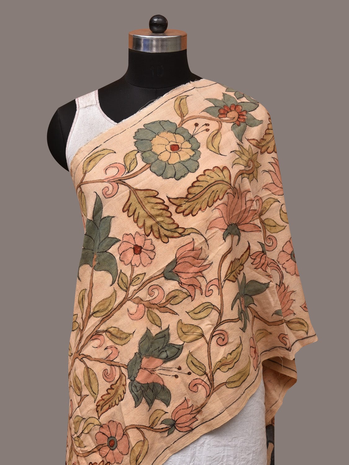 Cream Kalamkari Hand Painted Sico Stole with Tree of Life Design - Global Threads - Distacart