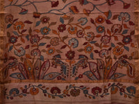 Thumbnail for Cream Kalamkari Hand Painted Silk Muga Handloom Saree with Lotus and Birds Design - Global Threads - Distacart