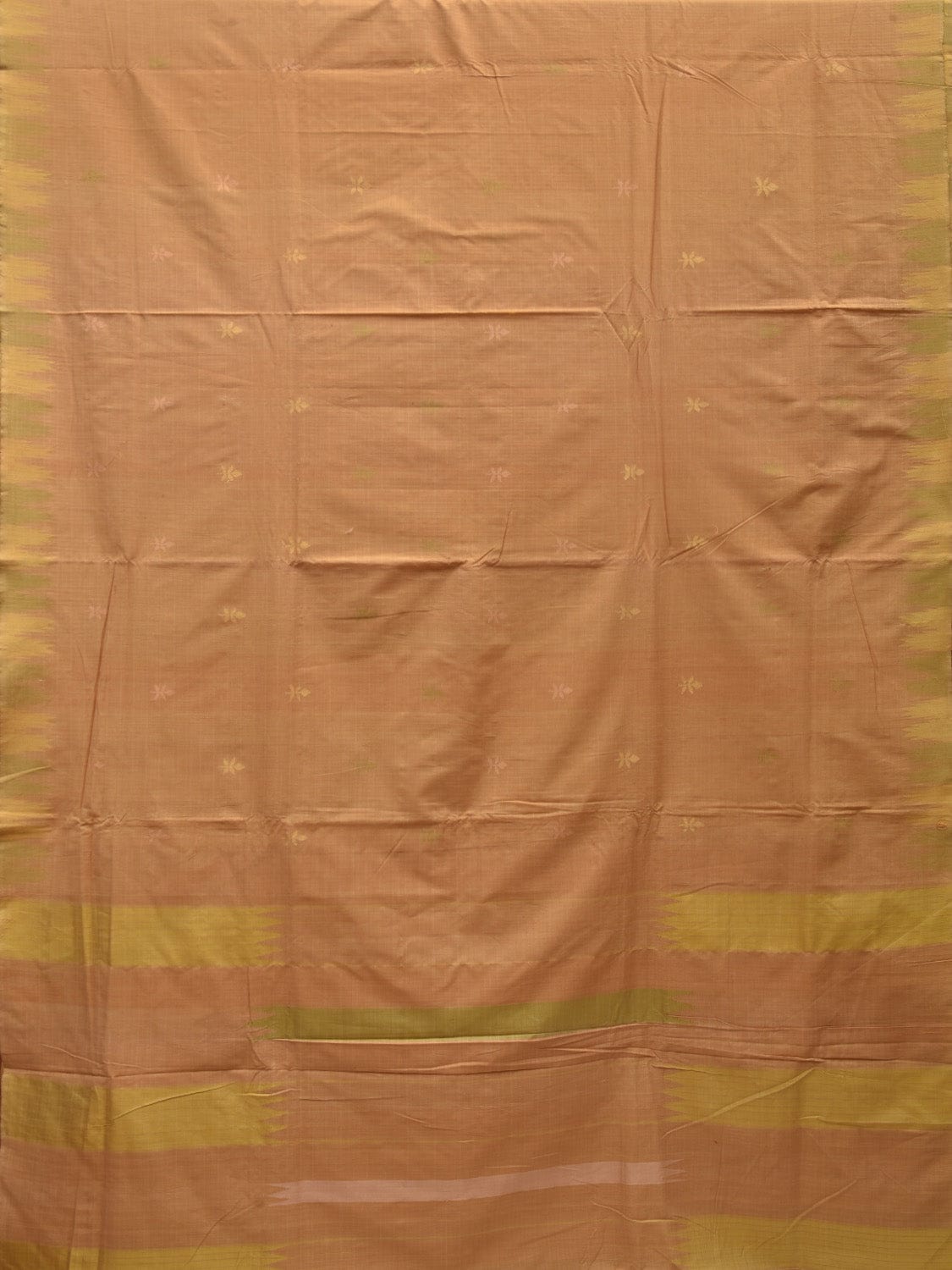 Cream Khadi Cotton Handloom Saree with Temple Border Design - Global Threads - Distacart