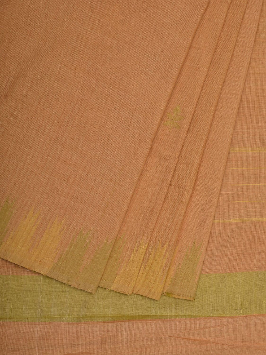 Cream Khadi Cotton Handloom Saree with Temple Border Design - Global Threads - Distacart
