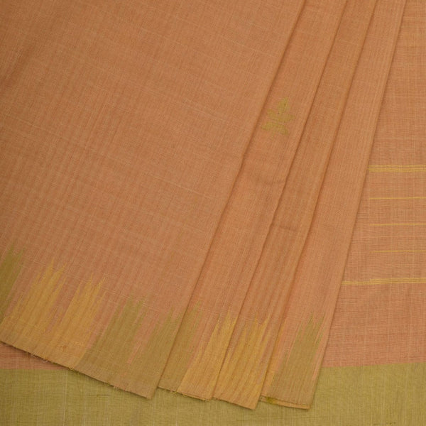 Cream Khadi Cotton Handloom Saree with Temple Border Design - Global Threads - Distacart