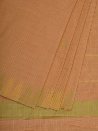 Cream Khadi Cotton Handloom Saree with Temple Border Design - Global Threads - Distacart
