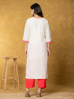 Thumbnail for Yufta Cream Linen Floral Kurta Dupatta Pant Set
