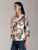 Thumbnail for Yufta Cream Pure Cotton Paisley Peplum Top - Distacart