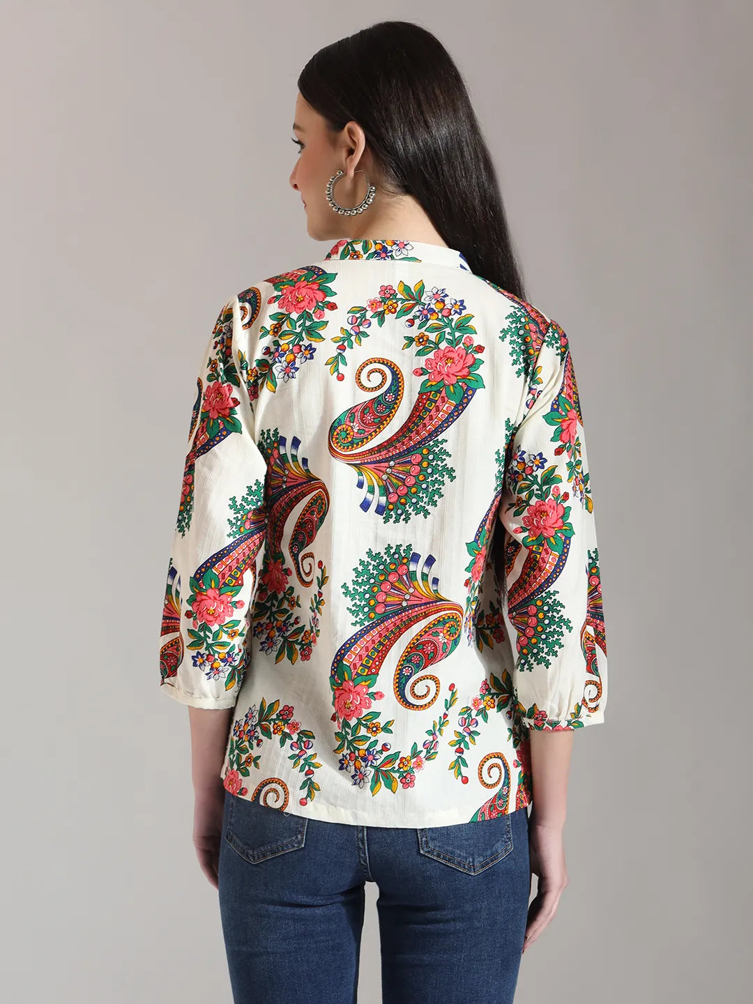 Yufta Cream Pure Cotton Paisley Peplum Top - Distacart