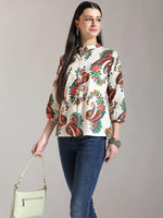 Thumbnail for Yufta Cream Pure Cotton Paisley Peplum Top - Distacart