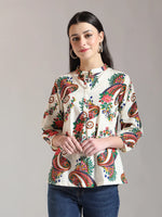 Thumbnail for Yufta Cream Pure Cotton Paisley Peplum Top - Distacart