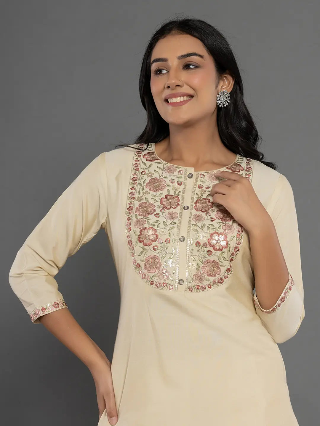 Yufta Cream Thread_Work Shirt And Trouser Silk Blend Co-Ord Set