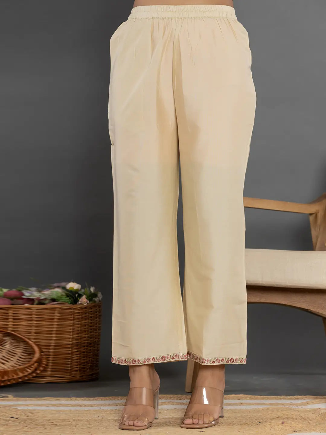 Yufta Cream Thread_Work Shirt And Trouser Silk Blend Co-Ord Set
