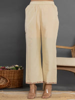 Thumbnail for Yufta Cream Thread_Work Shirt And Trouser Silk Blend Co-Ord Set