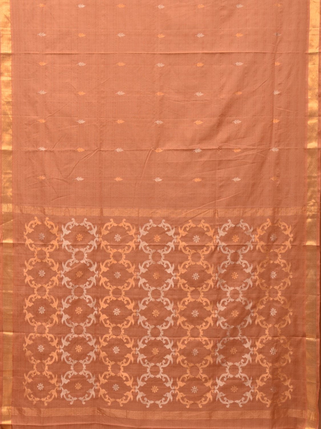 Cream Uppada Cotton Handloom Saree with Grill Pallu Design - Global Threads - Distacart