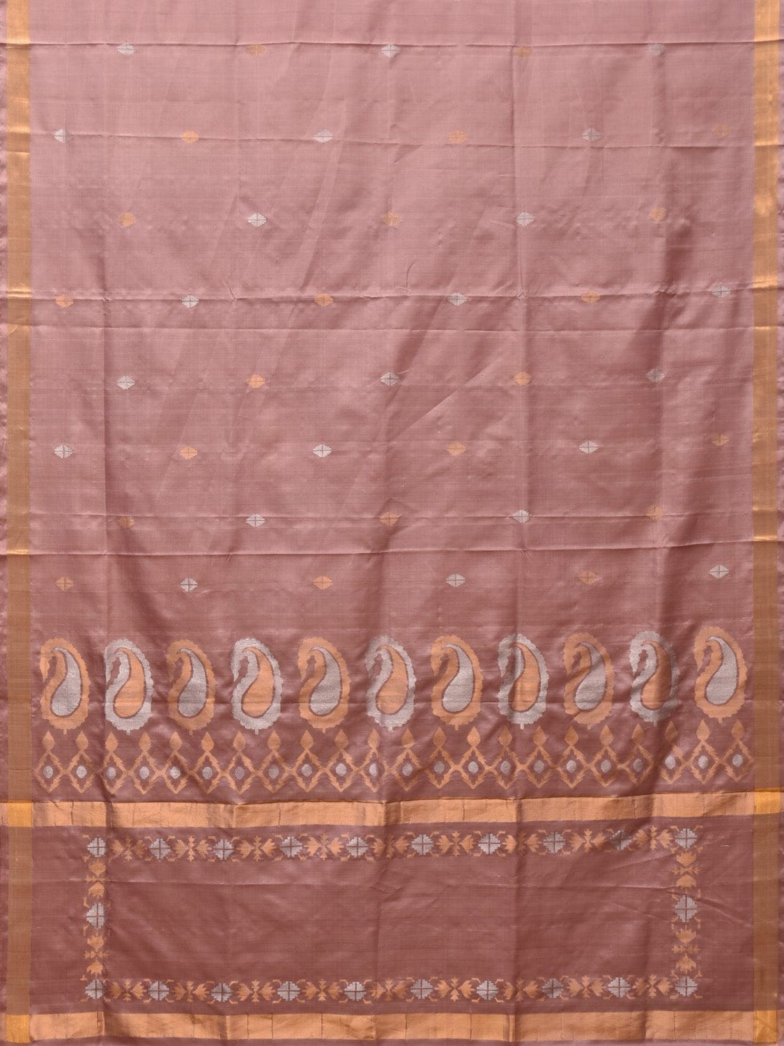 Cream Uppada Silk Handloom Saree with Mango Pallu Design - Global Threads - Distacart