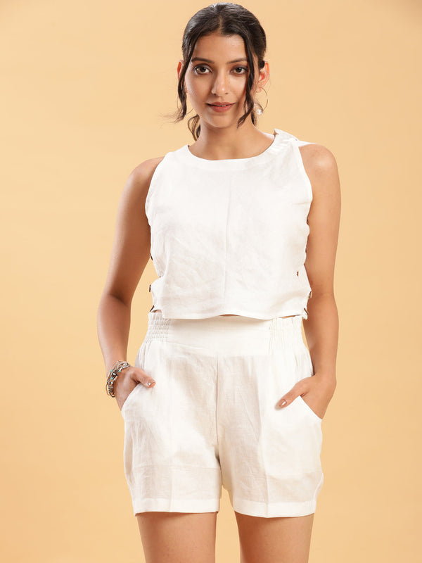 BohoJazz Crop Top with Wooden Buttons and Comfort Shorts Co-ords