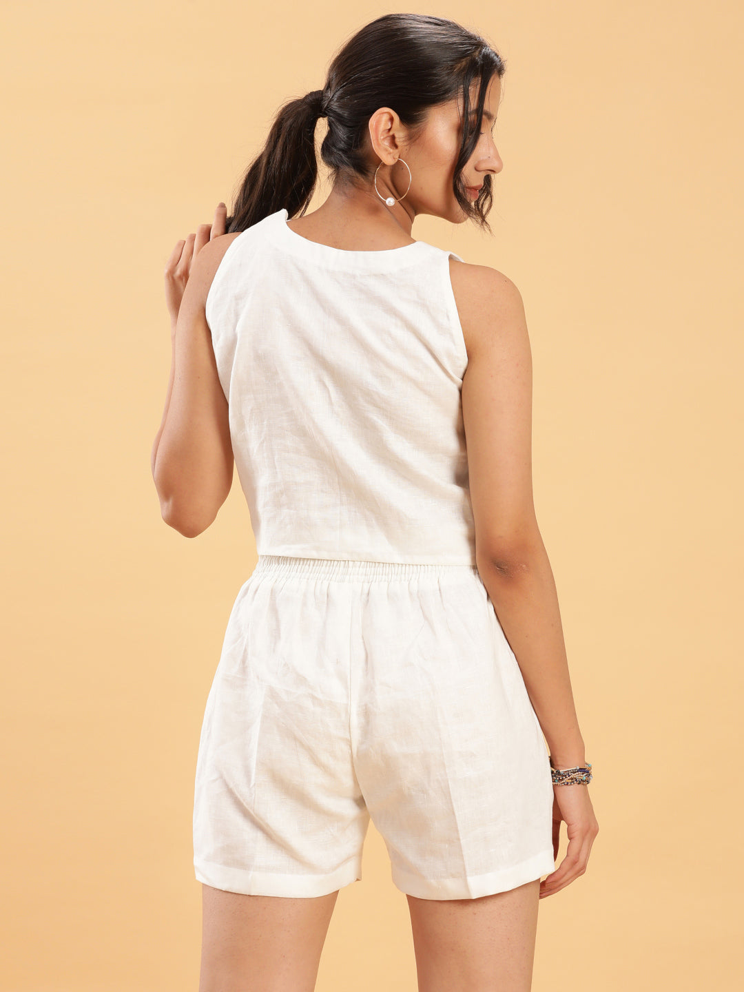 BohoJazz Crop Top with Wooden Buttons and Comfort Shorts Co-ords