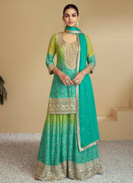 Thumbnail for Anaita Green Digital print with Embroidered Silk Stitched Plazo Suit - Distacart
