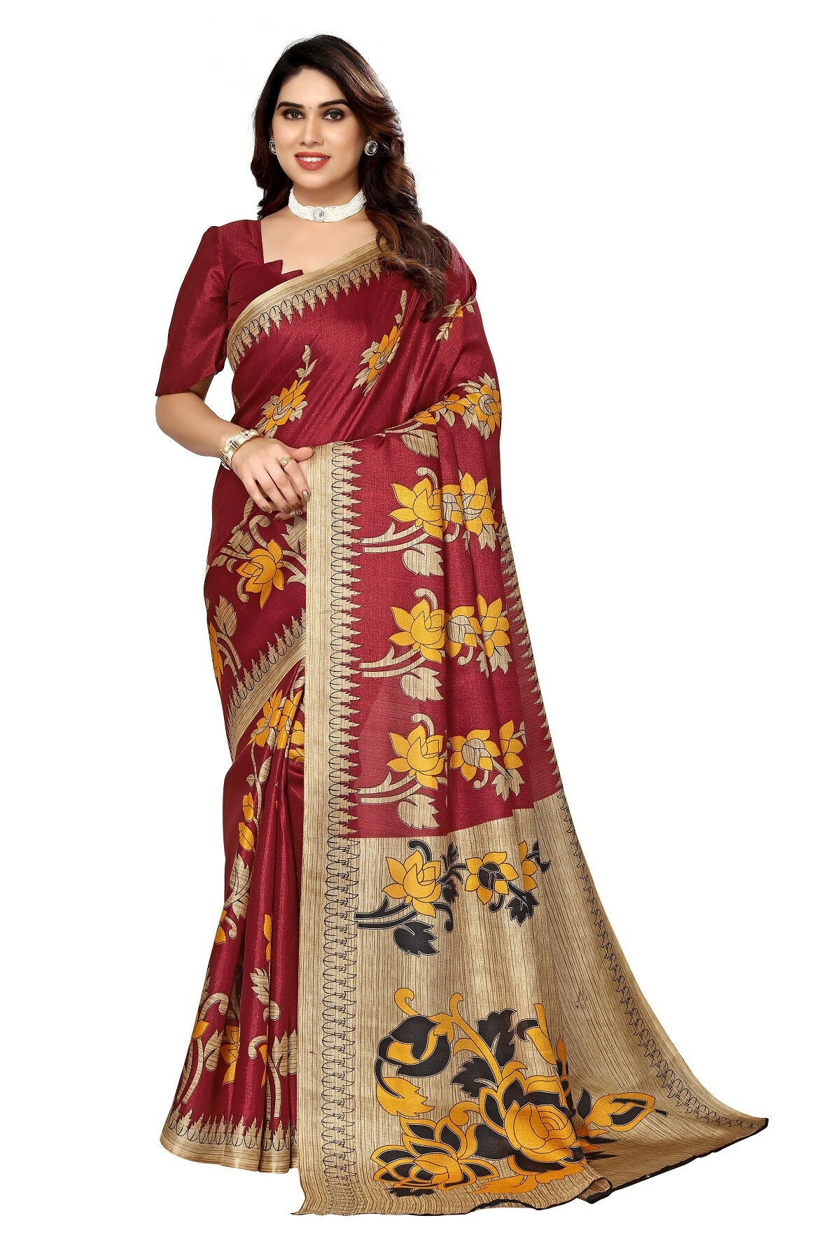 Vamika maroon Printed Art Silk Saree - Distacart