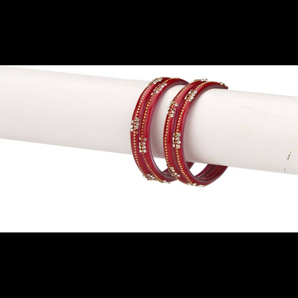 Afast Bridal Wedding & Party Fashionable Colorful Glass Bangle/Kada Set, Pack Of 4 - Red - Distacart