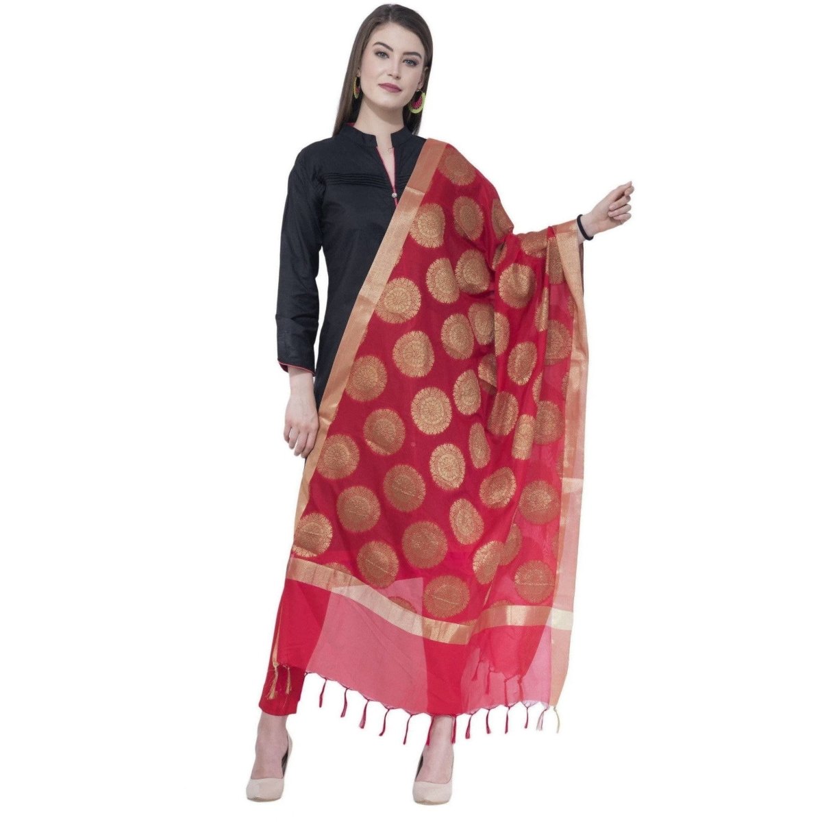 A R SILK Red Color Vns Big Gola Dupattas and Chunnis