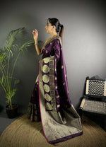 Thumbnail for Joban Fashion Wine Banarasi Soft Lichi Silk Paisley Saree