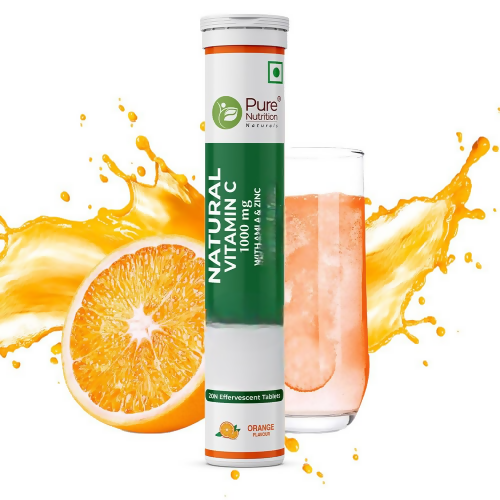 Pure Nutrition Vitamin C + Zinc, Effervescent Tablets Orange Flavour | 1000mg Amla Extract