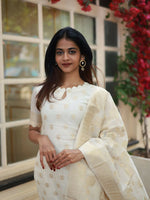 Thumbnail for The52 White Women's Beautiful Viscose Jacquard Fabric Printed Work Straight Kurta Pant and Dupatta Set - Distacart