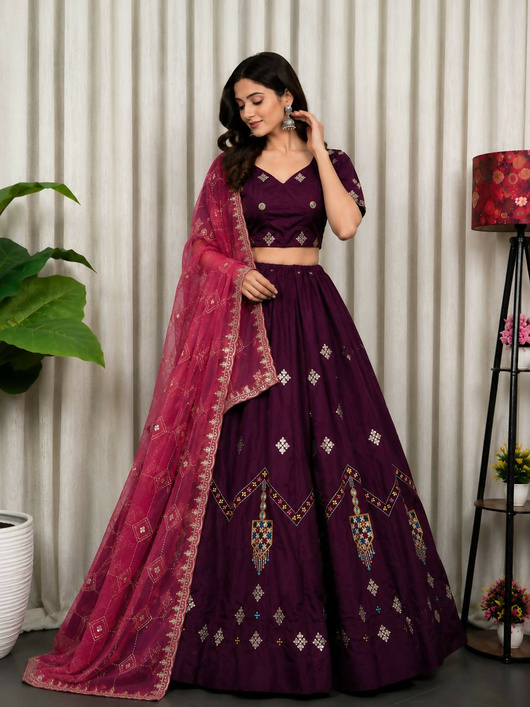 Lehenga Mart Wine Designer Navratri Lehenga Choli for Women - Dista