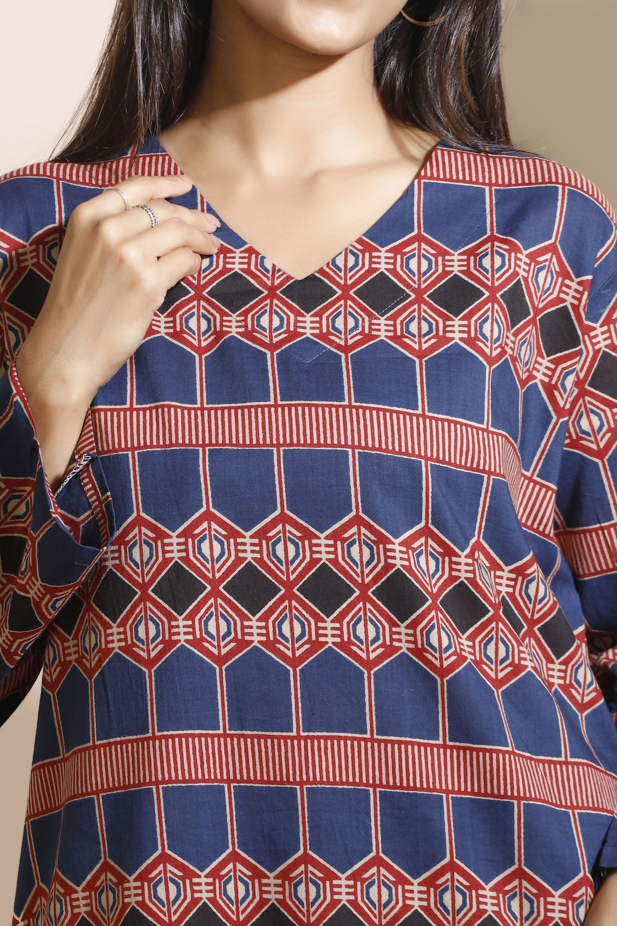 Breathables Women'S Blue Cotton Abstract Print Loungewear Co-Ord Set – Long Kurta & Pants - Dista