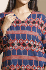 Thumbnail for Breathables Women'S Blue Cotton Abstract Print Loungewear Co-Ord Set – Long Kurta & Pants - Dista