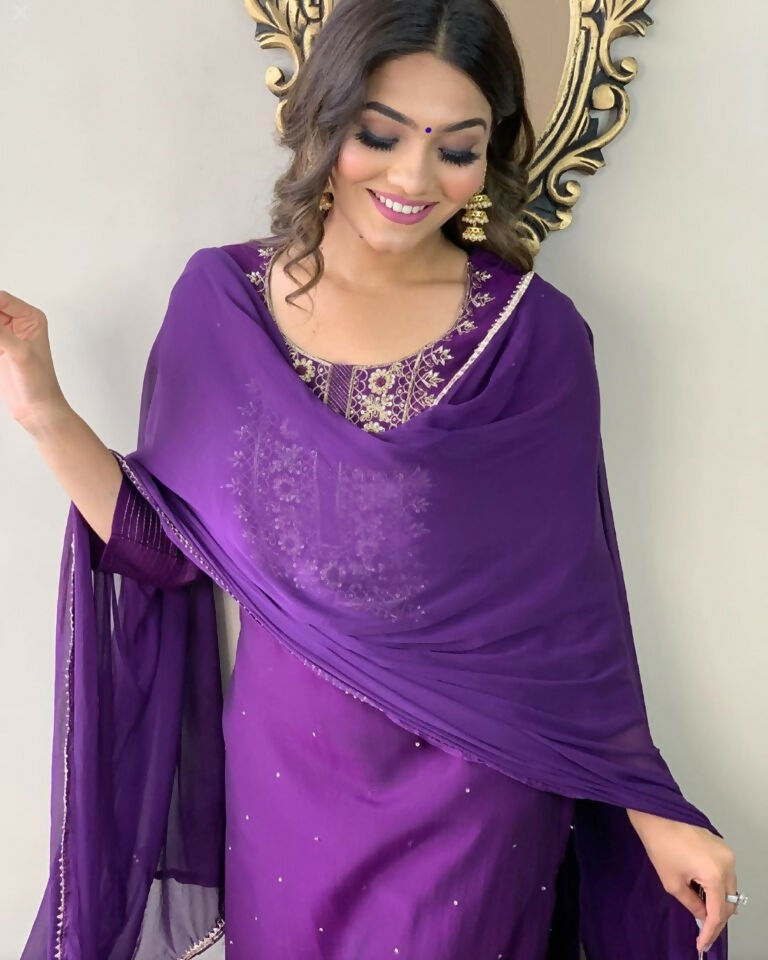 Partywear Designer Wine Rayon Slub Stitched Suit With Dupatta - Tanisha - Distacart