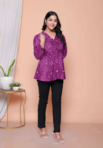 Thumbnail for Miravan Womens Purple Bandhani Printed Butterfly Style Top - Distacart