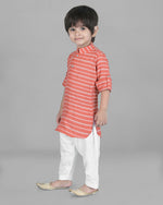 Thumbnail for Joban Fashion Kids Island Cotton Full Sleeves Striped Kurta and Pyjama- Peach - Distacart