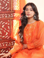 Thumbnail for BohoJazz Nazm Embroidered Cuff-Sleeves Kurta Set with Dupatta - Rust Orange