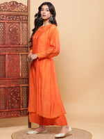 Thumbnail for BohoJazz Nazm Embroidered Cuff-Sleeves Kurta Set with Dupatta - Rust Orange
