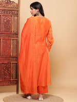 Thumbnail for BohoJazz Nazm Embroidered Cuff-Sleeves Kurta Set with Dupatta - Rust Orange