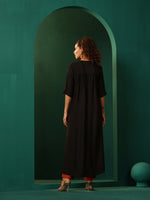Thumbnail for trueBrowns Black Silk High Low Kurta Pant Set - Distacart