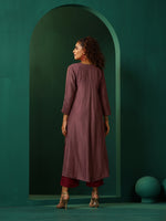 Thumbnail for trueBrowns Light Mauve Silk Front Pleat Kurta Pant Set - Distacart