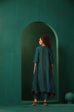 Thumbnail for trueBrowns Teal Silk Handkerchief Kurta Pant Set - Distacart