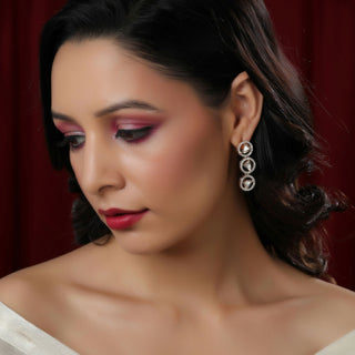 3 Tier Round Diamond and Kundan Earrings (Gold) - Ruby Raang - Distacart