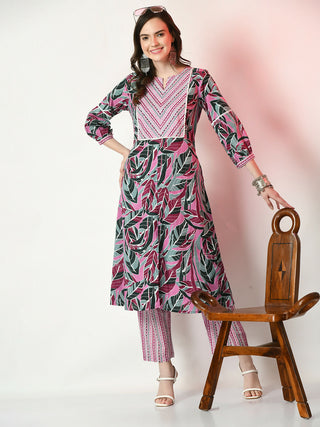 Myshka Women's Multi Printed Kurta With Palazzos - Distacart