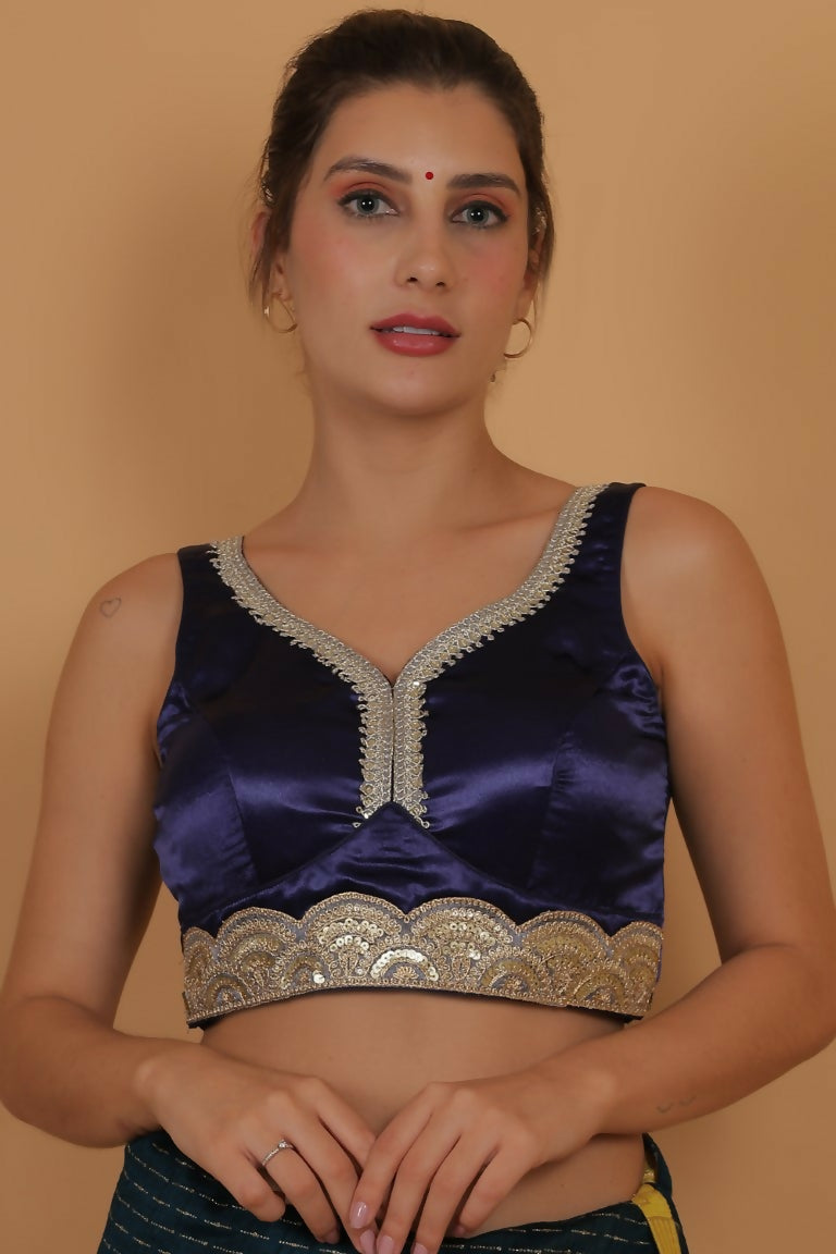 Joban Fashion Silk Zari And Sequence Work Padded Blouse - Blue