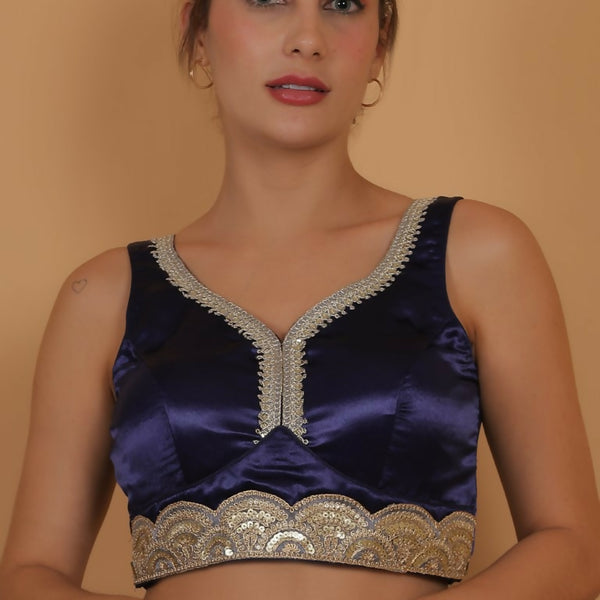 Joban Fashion Silk Zari And Sequence Work Padded Blouse - Blue