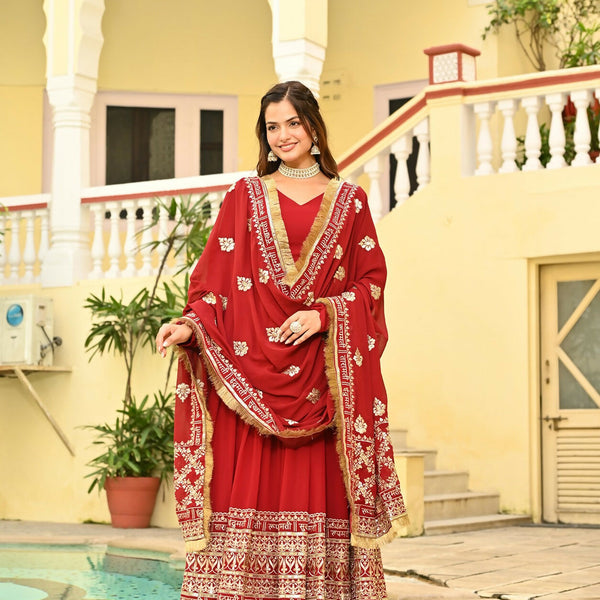Joban Fashion Red Georgette Sequence Embroidery Work Kurta Set - Distacart